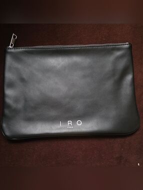 IRO Black Leather Toiletry Pouch with Silver Zip